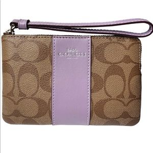 Coach Wristlet Leather Corner zip Signature Canvas